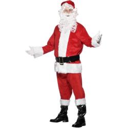 Kerstman Santa Kostuum  Velour Compleet met Baard Riem en Laarskappen | Maat M